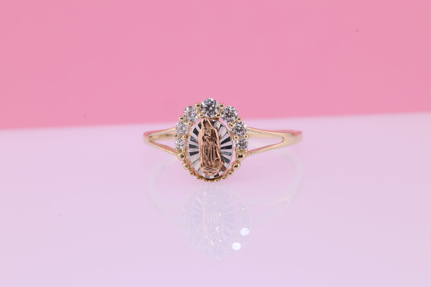 14k Solid Gold Virgin Mary Virgen Maria Lady Guadalupe Ring O