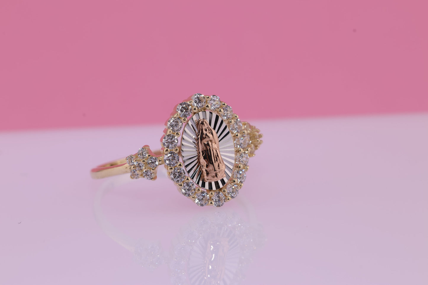 14k Solid Gold Virgin Mary Virgen Maria Lady Guadalupe Ring D
