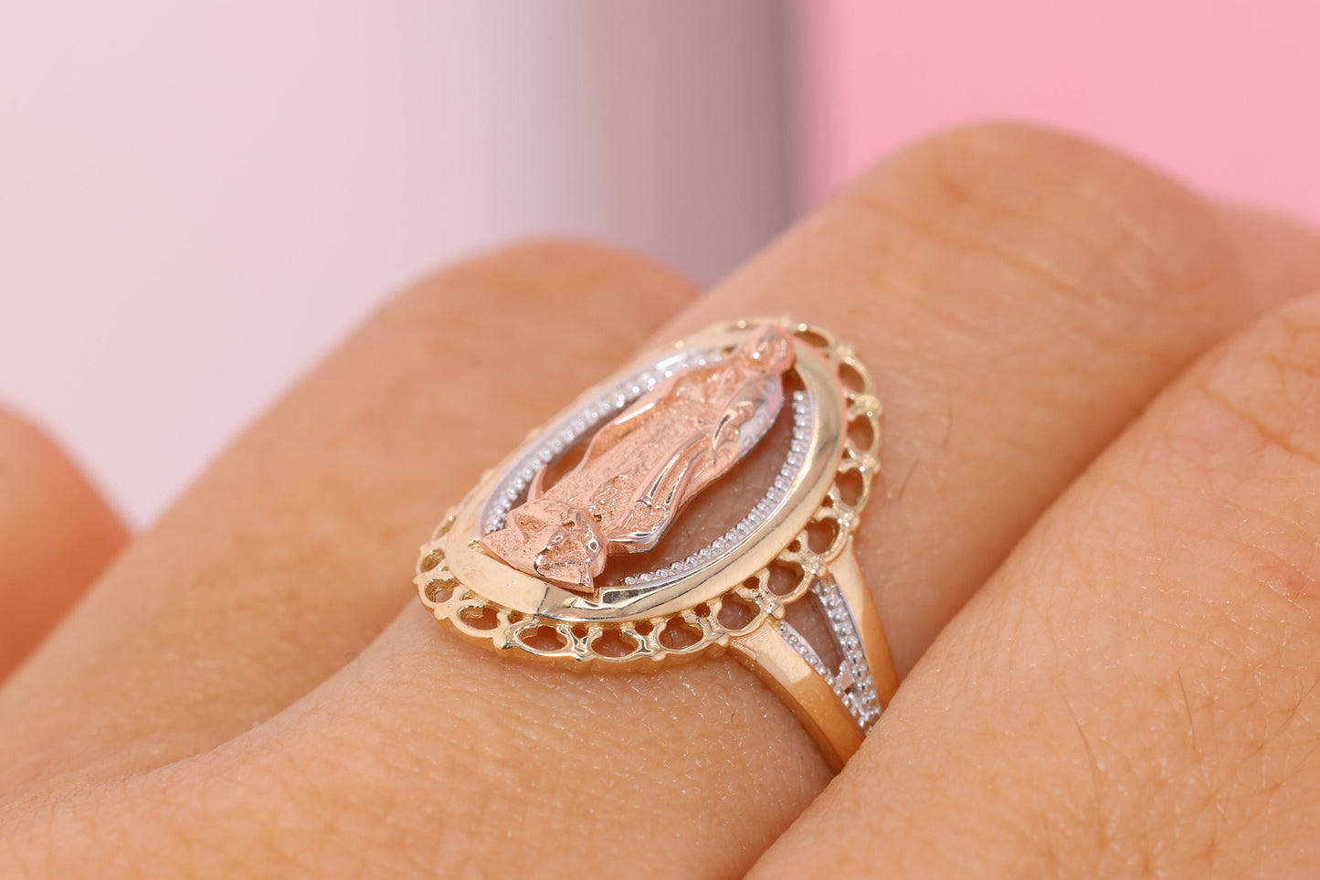 14k Solid Gold Virgin Mary Virgen Maria Lady Guadalupe Ring M