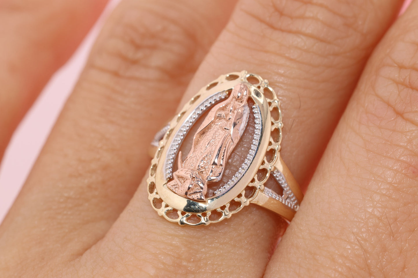 14k Solid Gold Virgin Mary Virgen Maria Lady Guadalupe Ring M