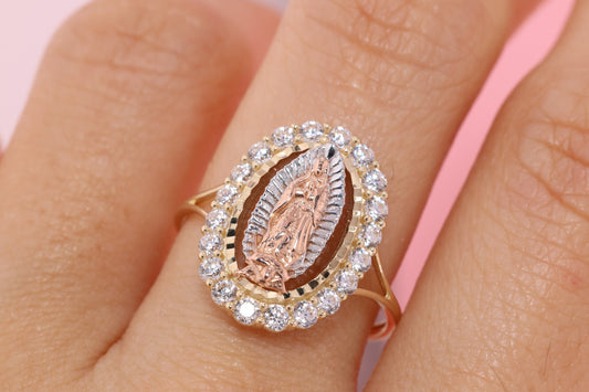 14k Solid Gold Virgin Mary Virgen Maria Lady Guadalupe Ring QQ