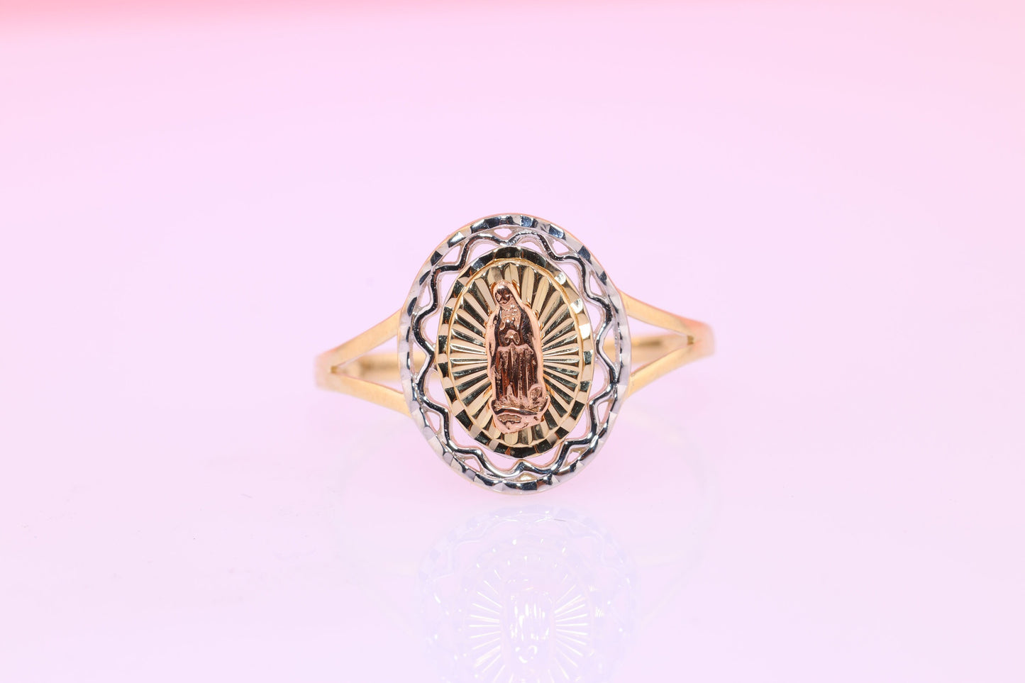 14k Solid Gold Virgin Mary Virgen Maria Lady Guadalupe Ring KK
