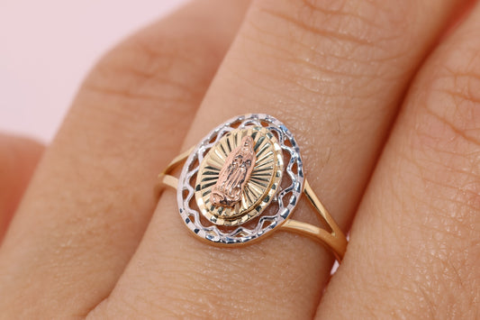 14k Solid Gold Virgin Mary Virgen Maria Lady Guadalupe Ring KK