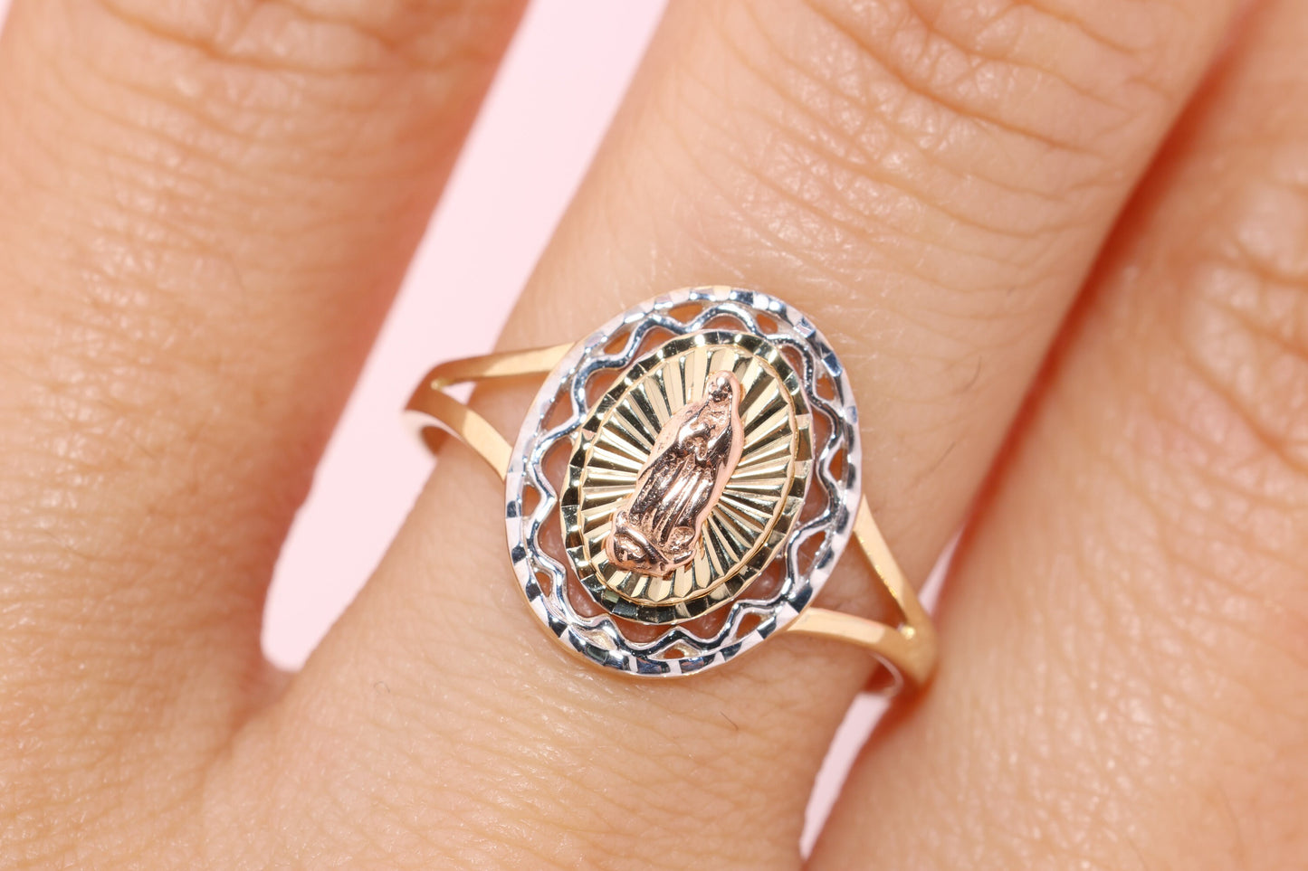 14k Solid Gold Virgin Mary Virgen Maria Lady Guadalupe Ring KK