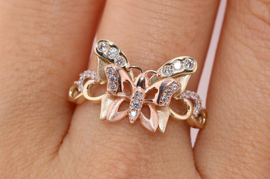 14k Two Tone Color Butterfly Ring I