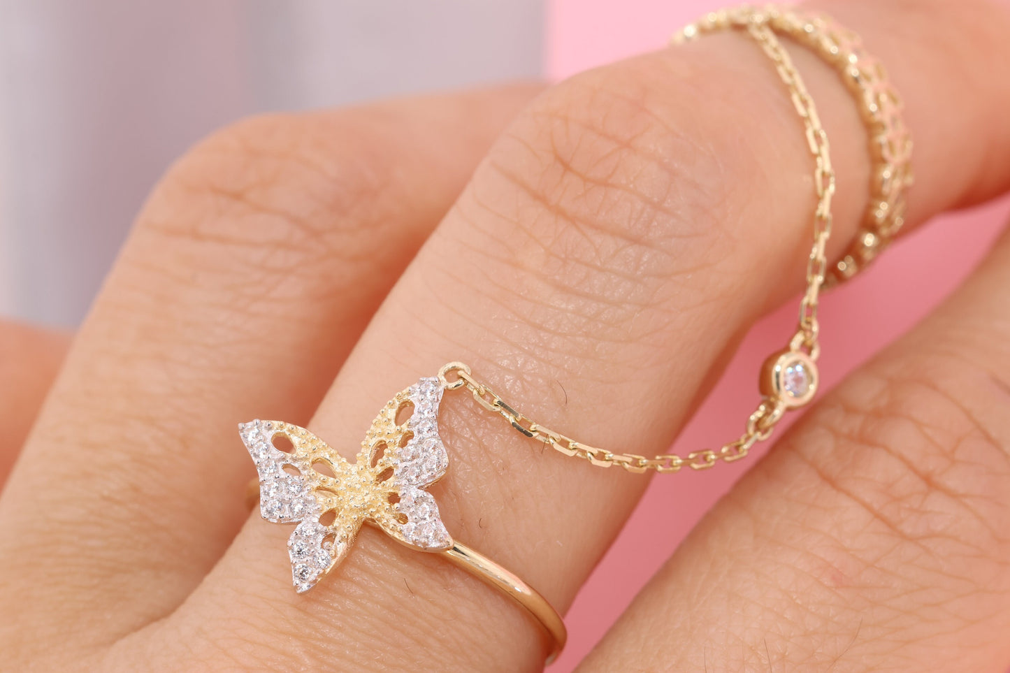 14k Yellow Gold Butterfly Midi Knuckle Ring