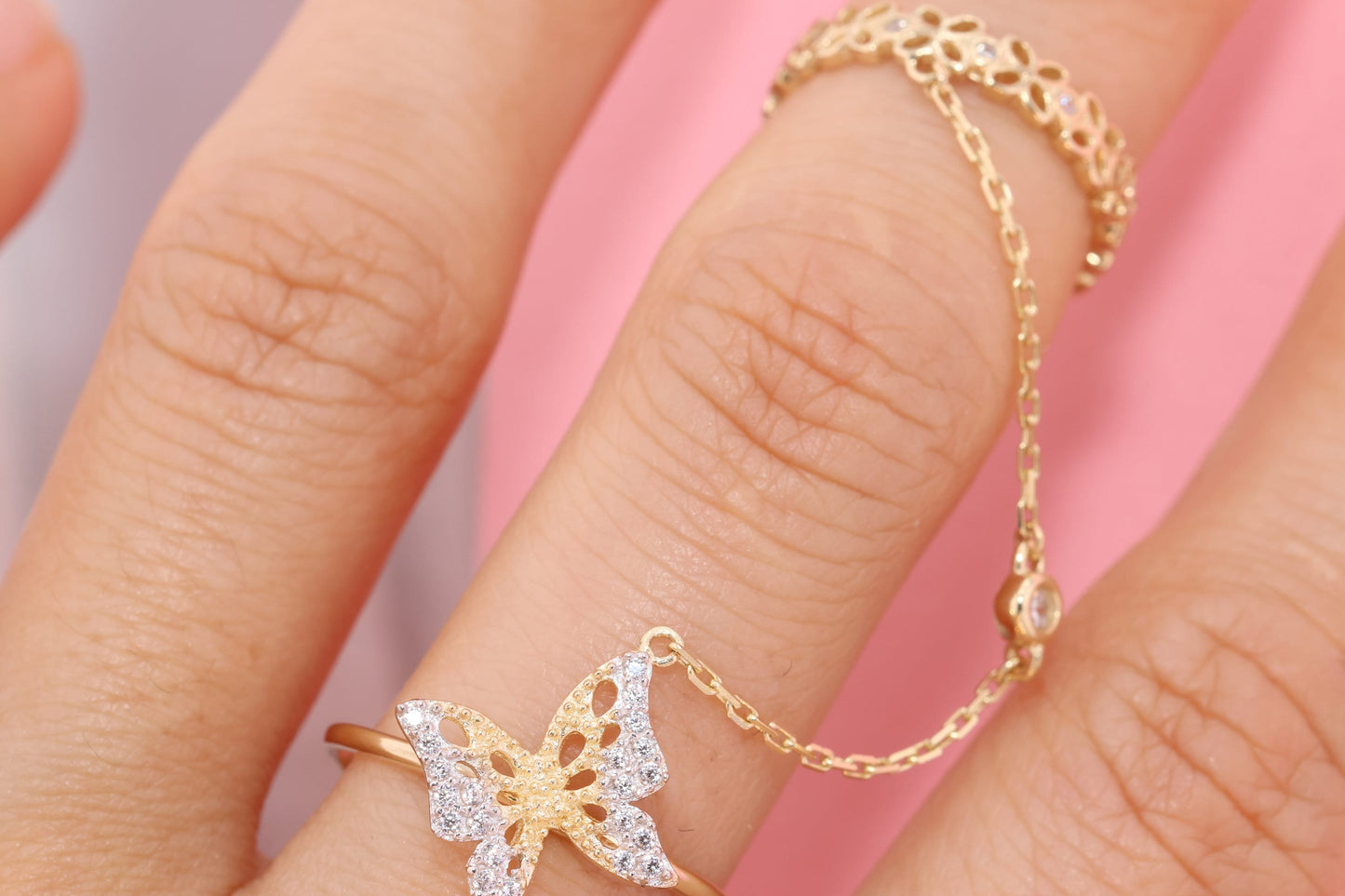 14k Yellow Gold Butterfly Midi Knuckle Ring