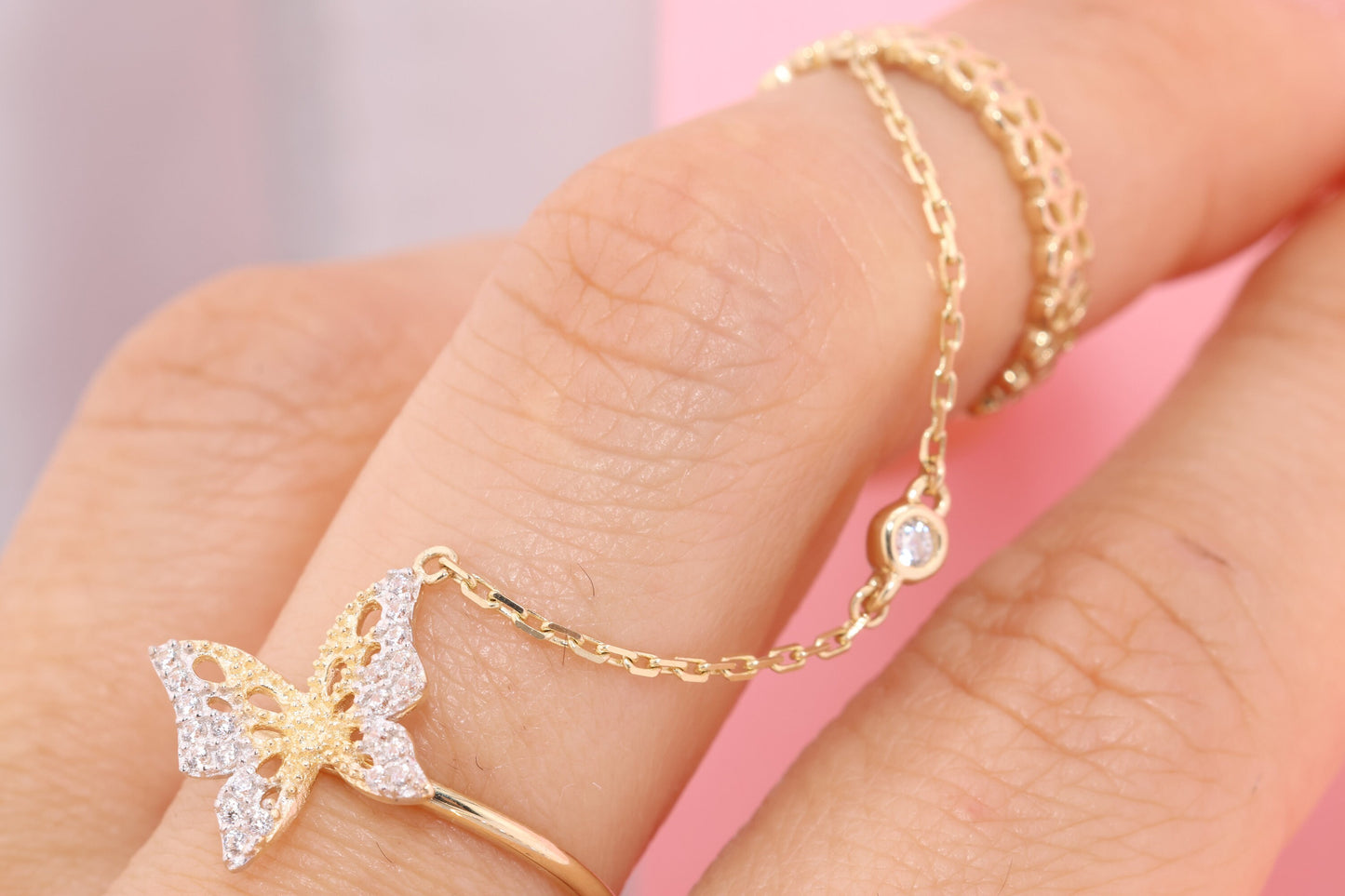 14k Yellow Gold Butterfly Midi Knuckle Ring