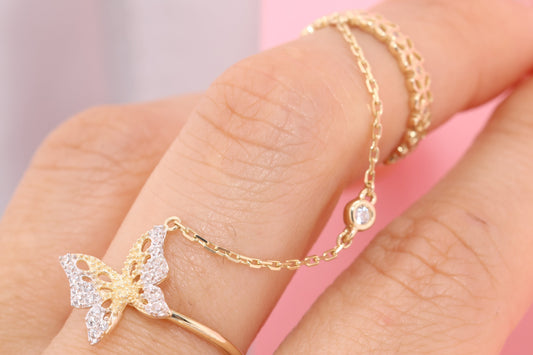 14k Yellow Gold Butterfly Midi Knuckle Ring