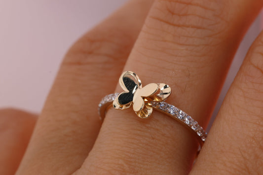 14k Two Tone Color Butterfly Ring A