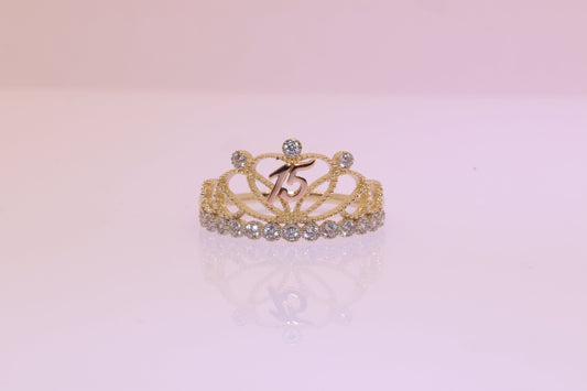 14K Gold 15 Anos Quinceanera Tiara Crown Ring