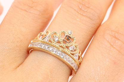 14K Gold 15 Anos Quinceanera Princess Tiara Crown Ring