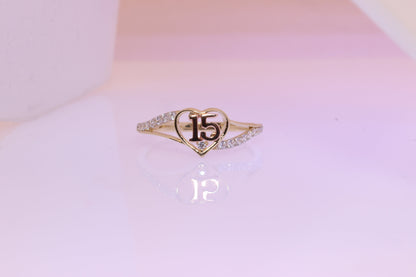 14K Gold 15 Anos Quinceanera Heart Ring D