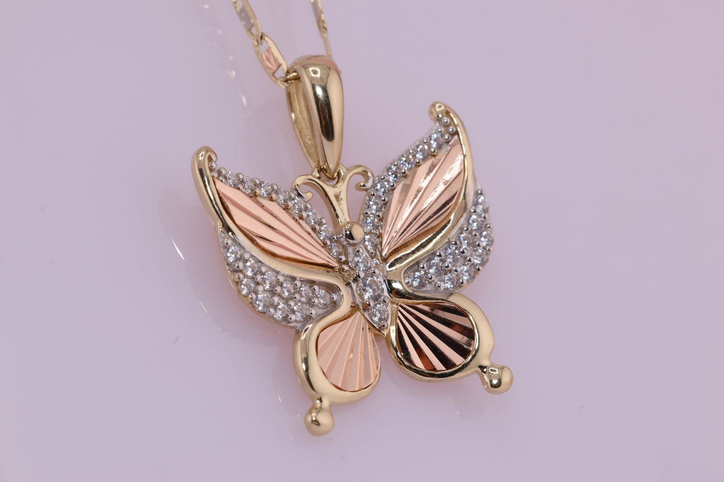 14k Tri Color Cubic Zirconia Butterfly Pendant C