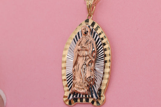 14k Solid Gold Virgin Mary Virgin Maria Lady Guadalupe Pendant  S