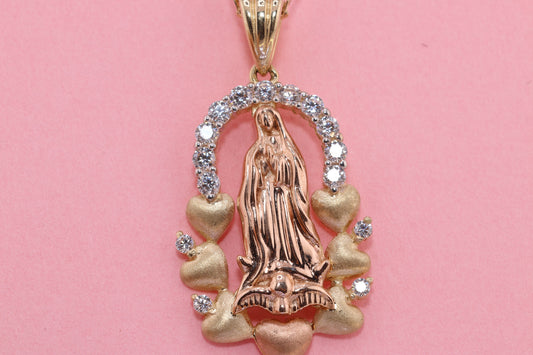 14k Solid Gold Virgin Mary Virgin Maria Lady Guadalupe Pendant Q
