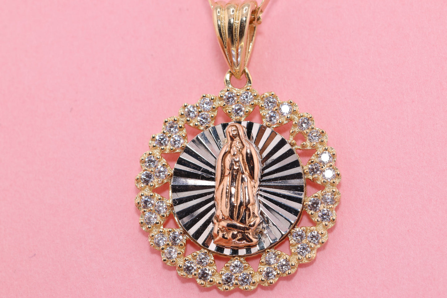 14k Solid Gold Virgin Mary Virgin Maria Lady Guadalupe Pendant P