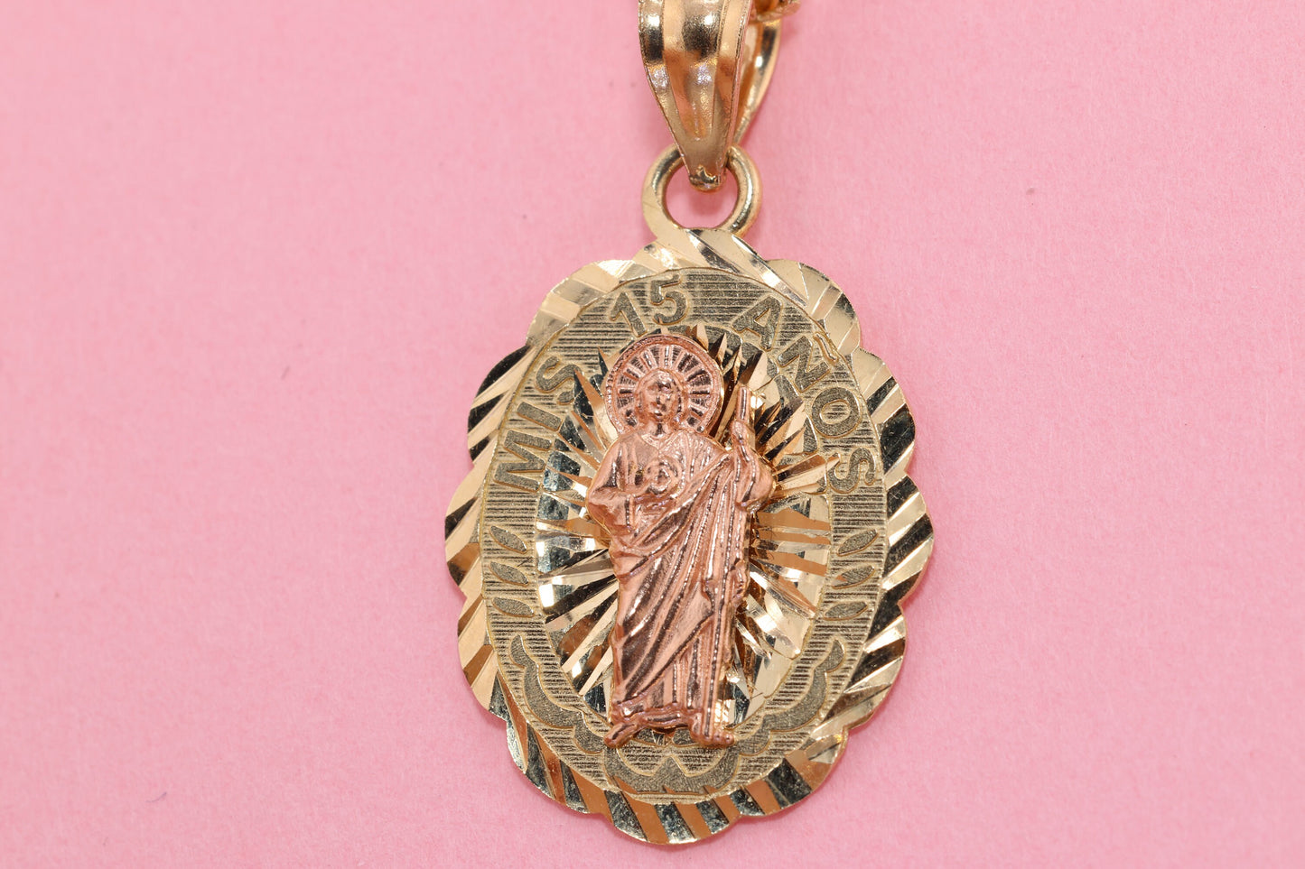 14k Solid Gold Virgin Mary Virgin Maria Lady Guadalupe Pendant O