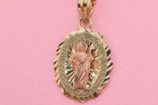 14k Solid Gold Virgin Mary Virgin Maria Lady Guadalupe Pendant O