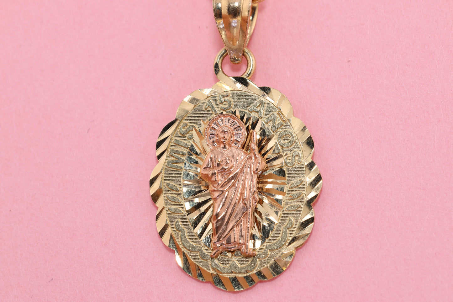 14k Solid Gold Virgin Mary Virgin Maria Lady Guadalupe Pendant O