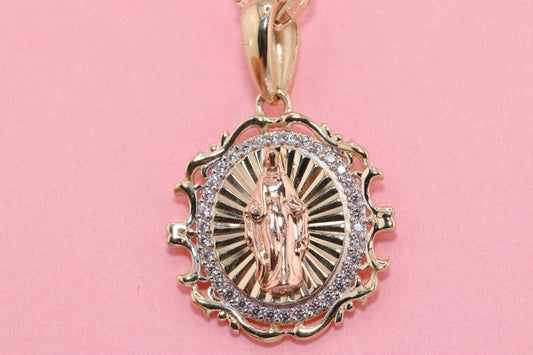 14k Solid Gold Virgin Mary Virgin Maria Lady Guadalupe Pendant M