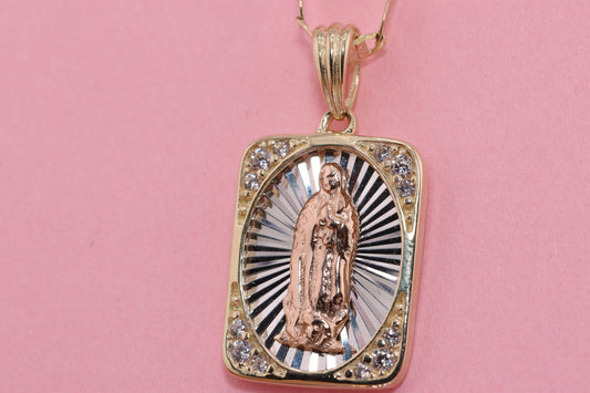 14k Solid Gold Virgin Mary Virgin Maria Lady Guadalupe Pendant N
