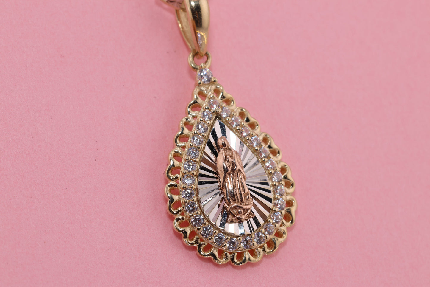 14k Solid Gold Virgin Mary Virgin Maria Lady Guadalupe Pendant K