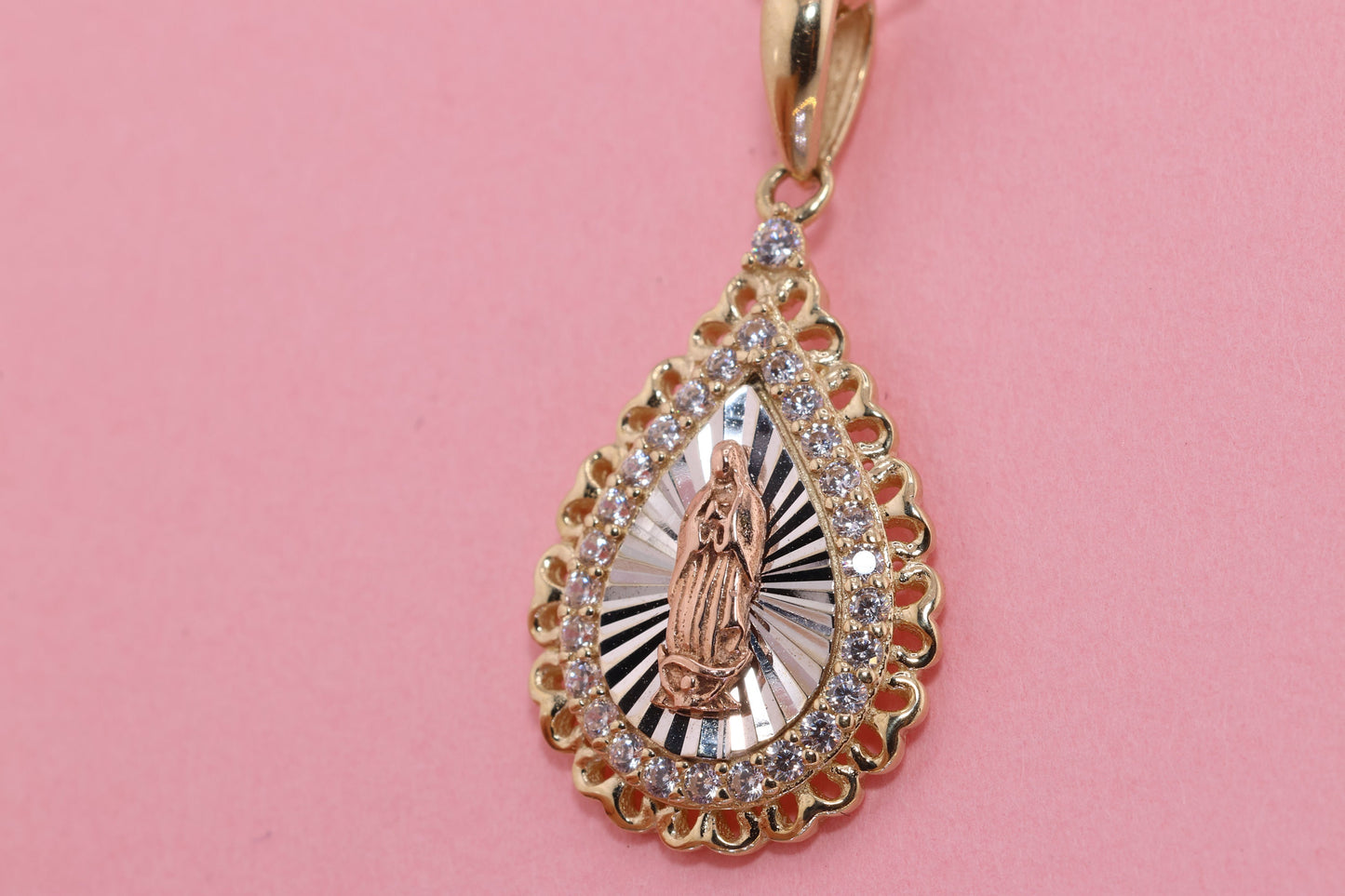 14k Solid Gold Virgin Mary Virgin Maria Lady Guadalupe Pendant K