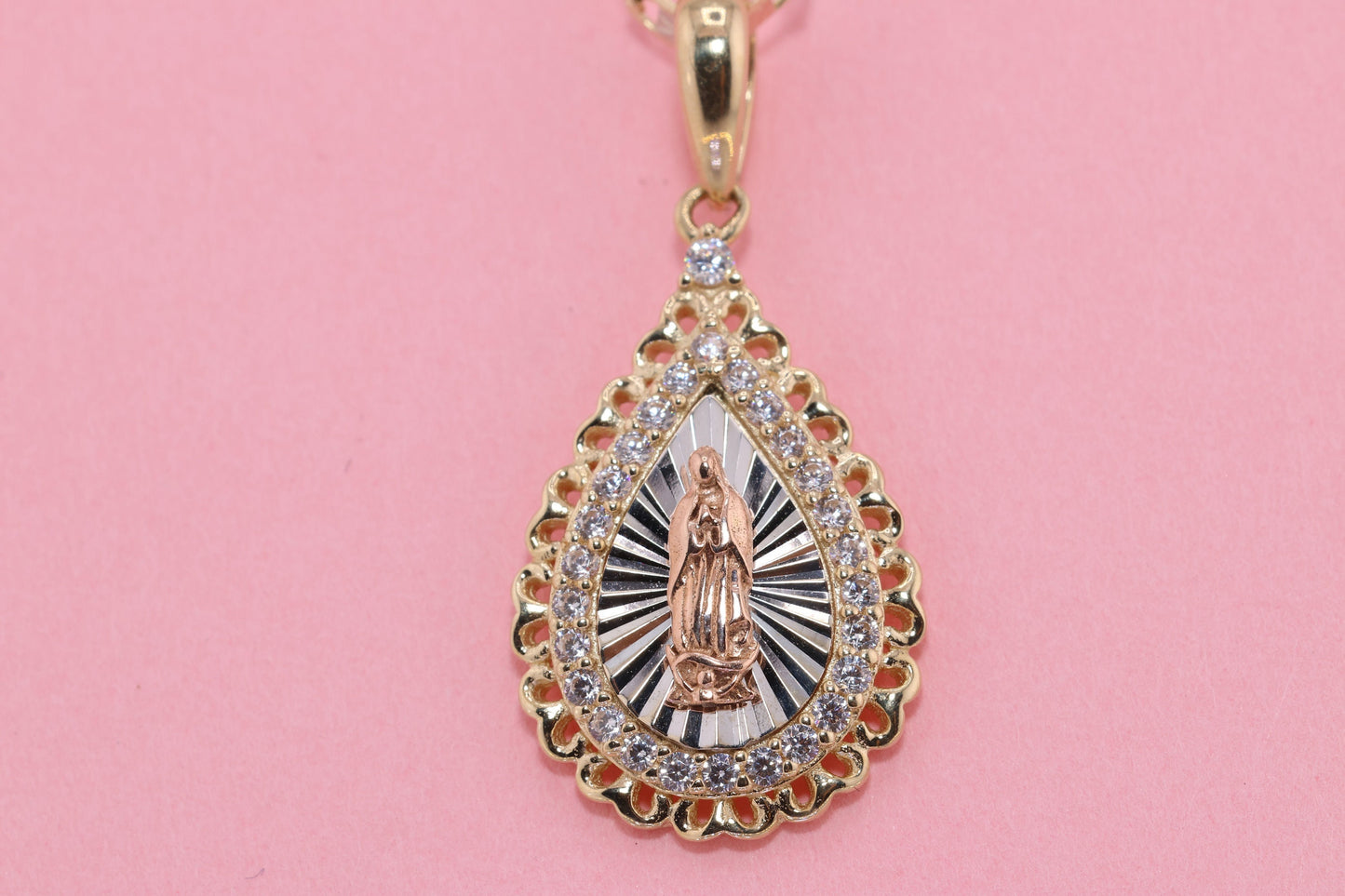 14k Solid Gold Virgin Mary Virgin Maria Lady Guadalupe Pendant K
