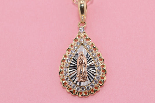 14k Solid Gold Virgin Mary Virgin  Maria Lady Guadalupe Pendant K