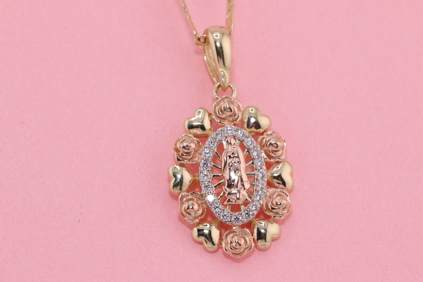 14k Solid Gold Virgin Mary Virgin Maria Lady Guadalupe Pendant I