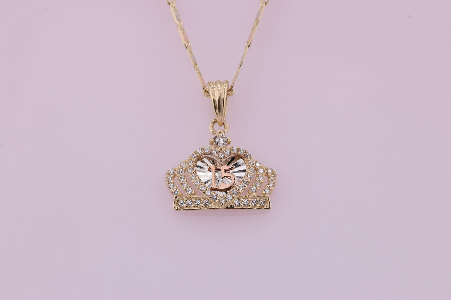 14K Gold Tiny Crown 15 Anos Quinceanera Pendant