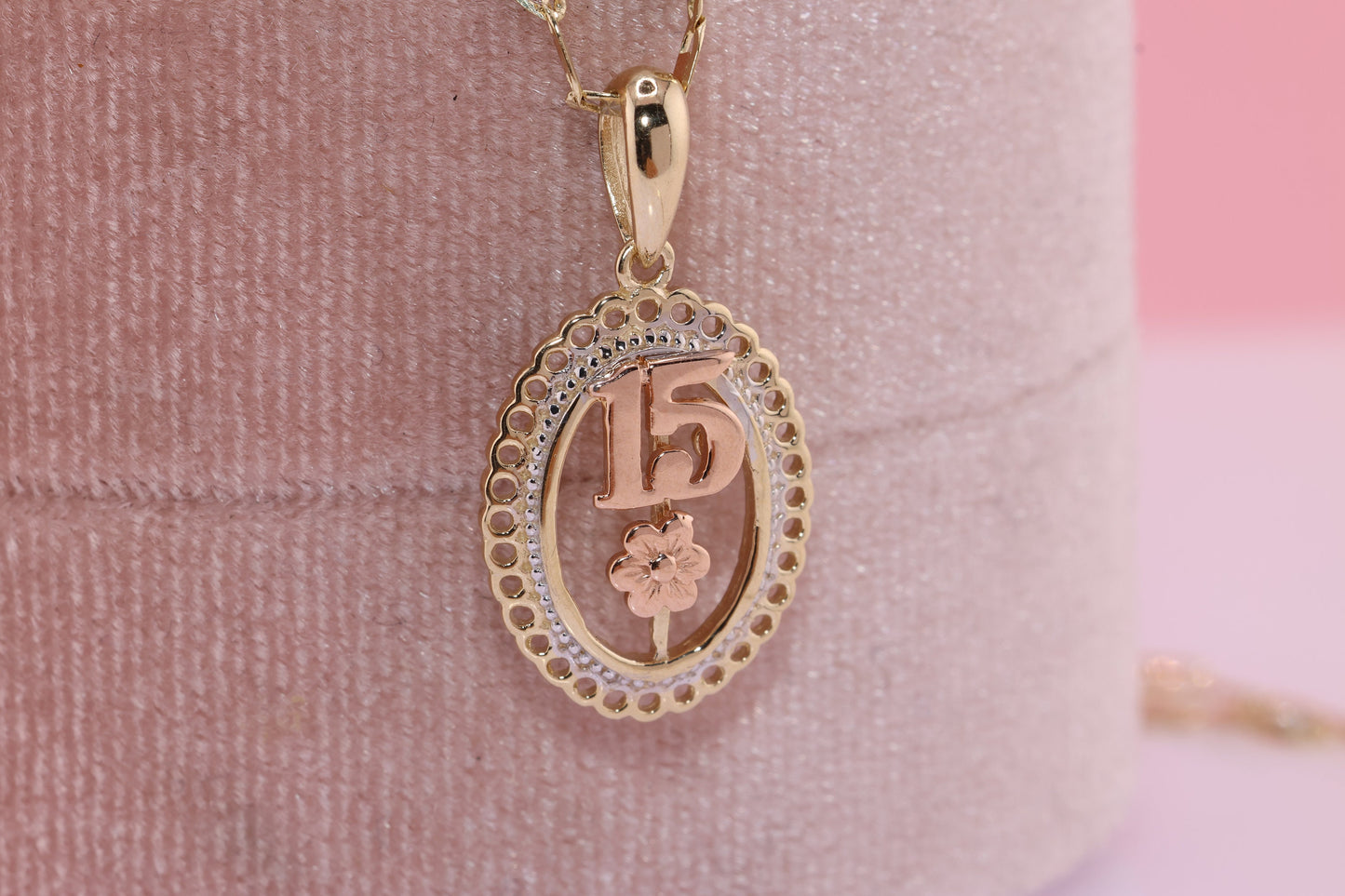 14K Gold 15 Anos Quinceanera Pendant C