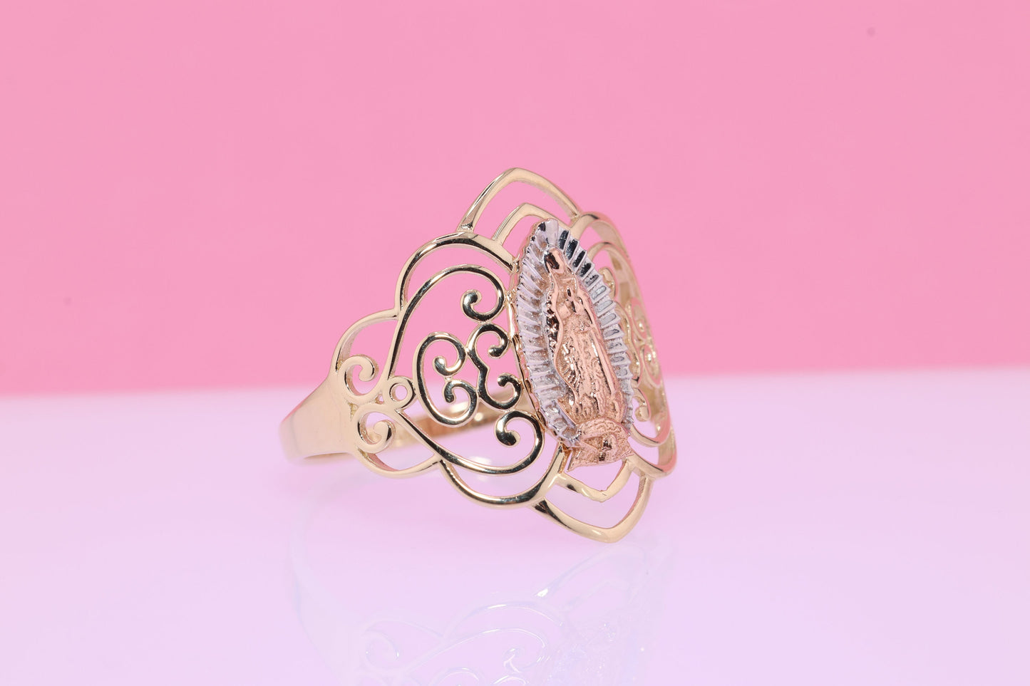 14k Solid Gold Virgin Mary Virgen Maria Lady Guadalupe Ring EE