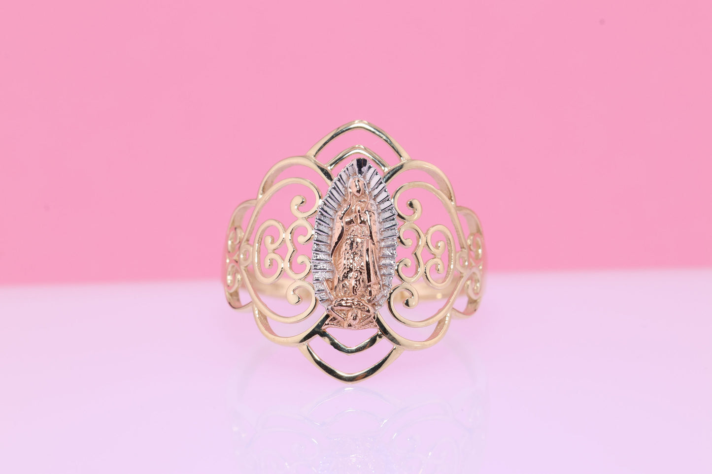 14k Solid Gold Virgin Mary Virgen Maria Lady Guadalupe Ring EE
