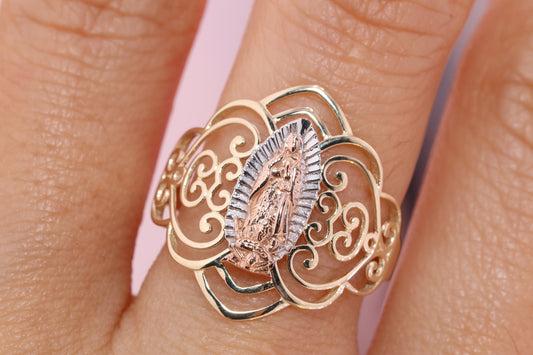 14k Solid Gold Virgin Mary Virgen Maria Lady Guadalupe Ring EE