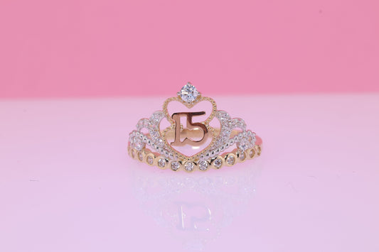 14K Gold 15 Anos Quinceanera Crown Ring X