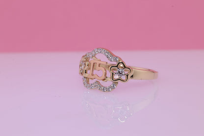 14K Gold 15 Anos Quinceanera Crown Ring R