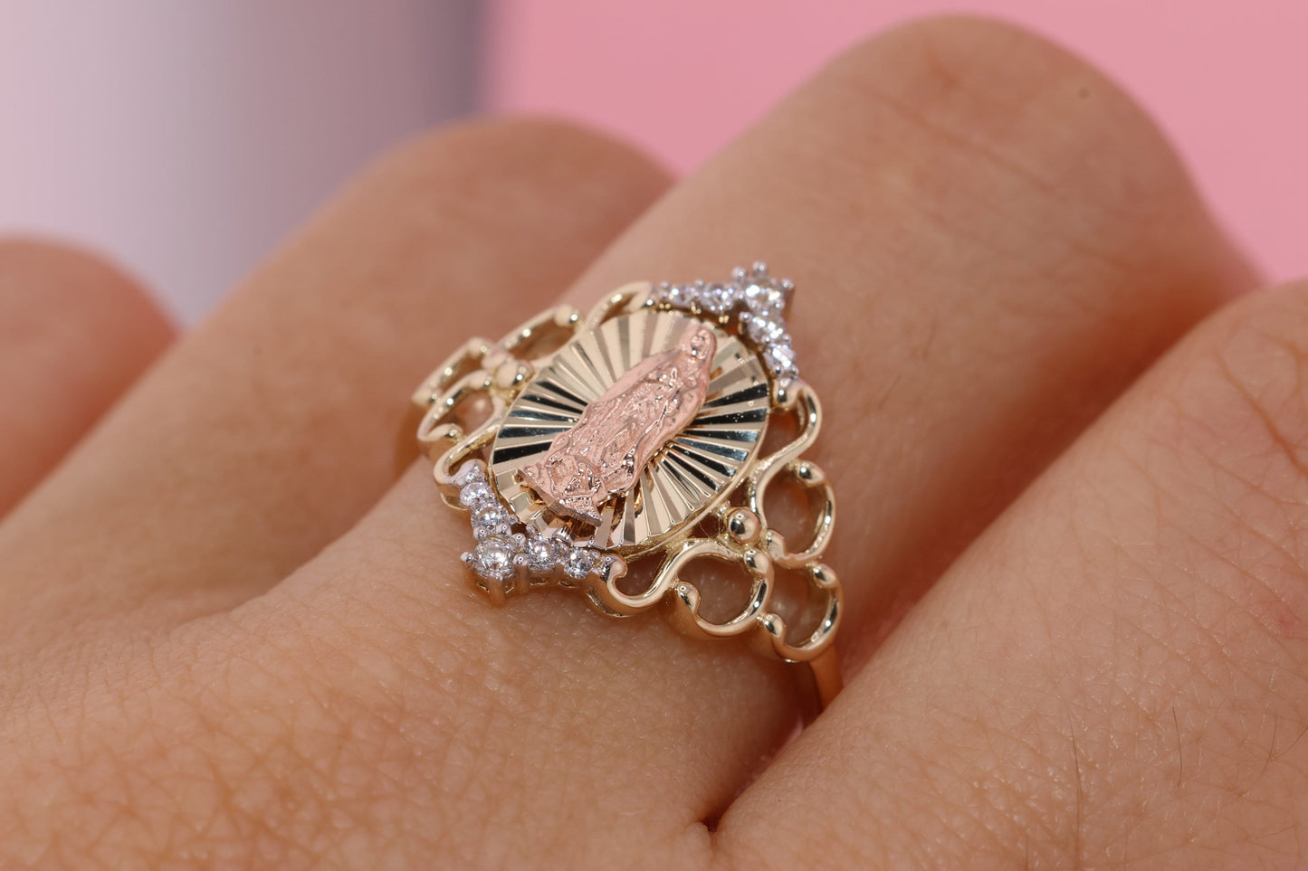 14k Solid Gold Virgin Mary Virgen Maria Lady Guadalupe Ring R