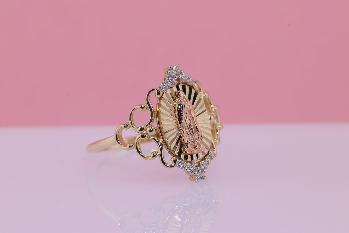 14k Solid Gold Virgin Mary Virgen Maria Lady Guadalupe Ring R