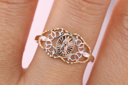 14k Solid Gold Virgin Mary Virgen Maria Lady Guadalupe Ring Q