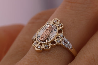 14k Solid Gold Virgin Mary Virgen Maria Lady Guadalupe Ring P