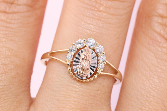 14k Solid Gold Virgin Mary Virgen Maria Lady Guadalupe Ring O