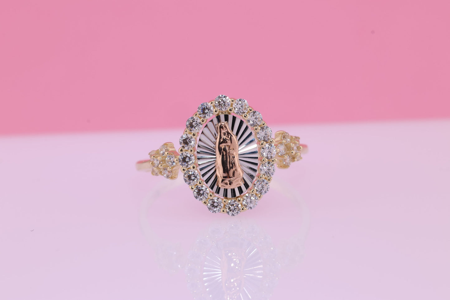 14k Solid Gold Virgin Mary Virgen Maria Lady Guadalupe Ring D