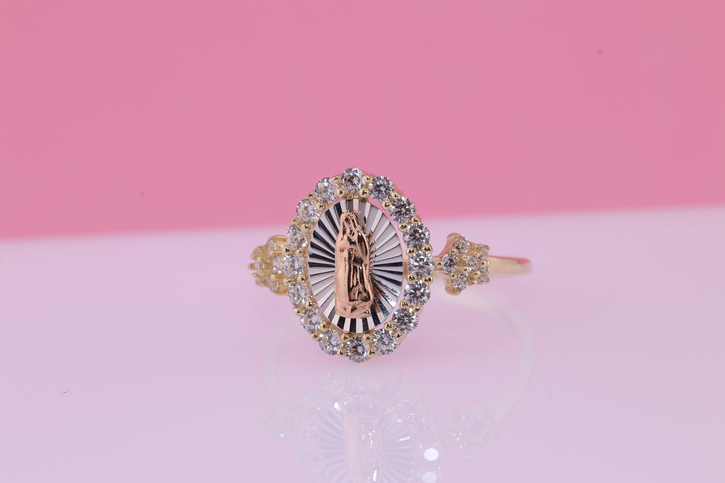 14k Solid Gold Virgin Mary Virgen Maria Lady Guadalupe Ring D