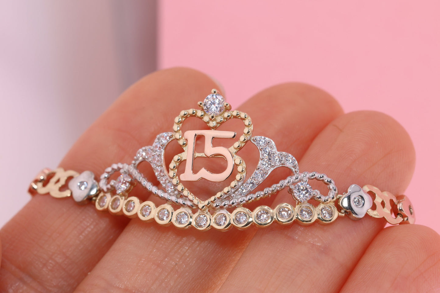 14K Gold 15 Anos Quinceanera Bracelet E