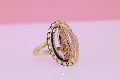 14k Solid Gold Virgin Mary Virgen Maria Lady Guadalupe Ring M