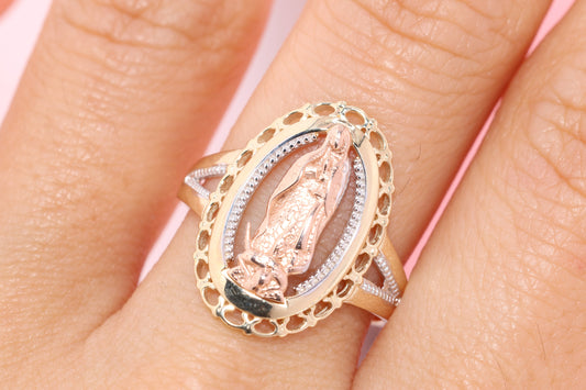 14k Solid Gold Virgin Mary Virgen Maria Lady Guadalupe Ring M