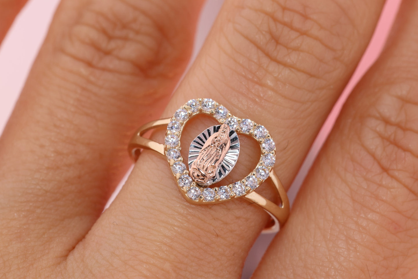 14k Solid Gold Virgin Mary Virgen Maria Lady Guadalupe Ring K