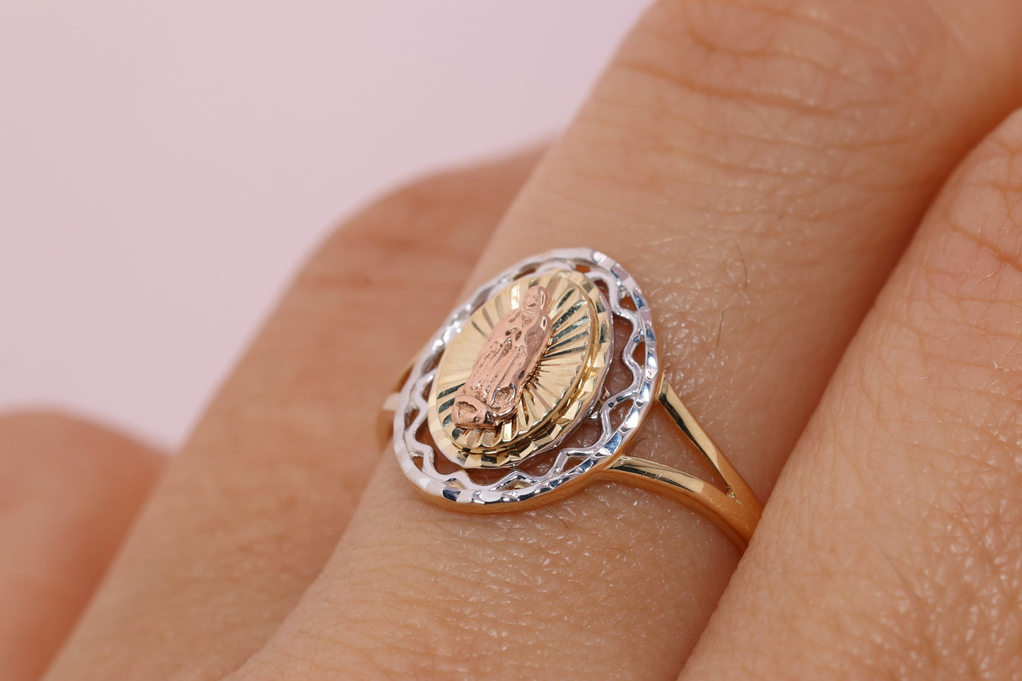 14k Solid Gold Virgin Mary Virgen Maria Lady Guadalupe Ring KK